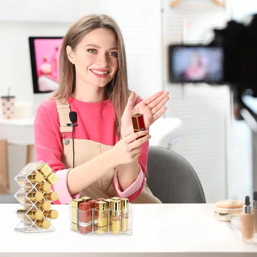 Miniatura 6 de Paquete de 3 soportes para lápices labiales, 30 espacios, acrílico, apilables, con forma de pez, soporte de exhibición de brillo de labios