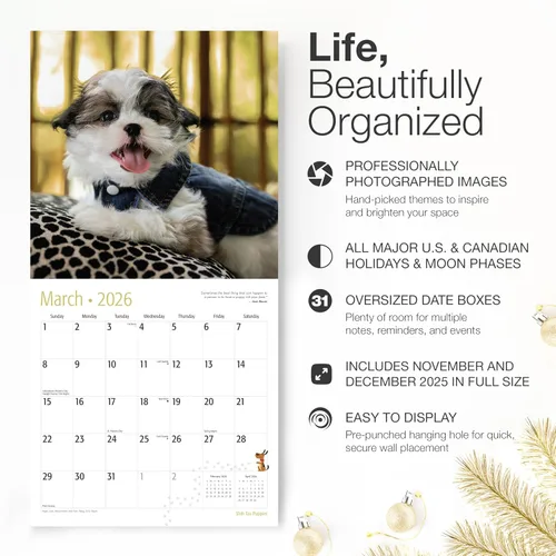Miniatura 2 de RED EMBER Shih Tzu Puppies 2026 Calendario de pared de 12 meses 12 x 24 pulgadas abierto Papel grueso y resistente Regalo de vacaciones