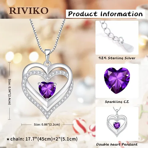 Miniatura 51 de RIVIKO Collar con símbolo de corazón infinito para mujer, plata de ley 925, delicado colgante de corazón para el día de San Valentín, día