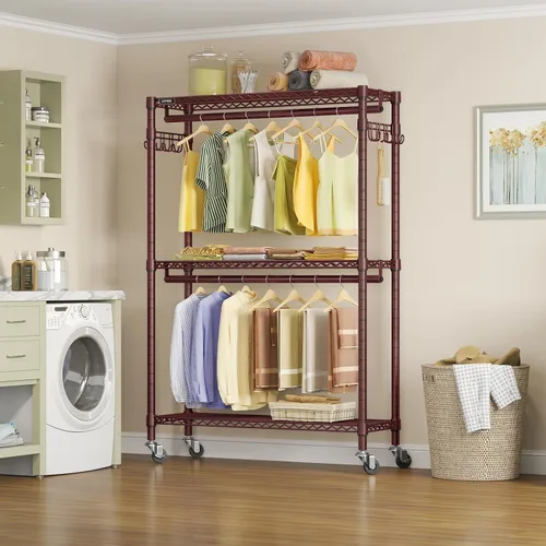Miniatura 3 de VIPEK R2 Plus - Perchero con ruedas para colgar ropa, resistente, 3 niveles, ajustable, de alambre de metal, con ganchos laterales, organizadores