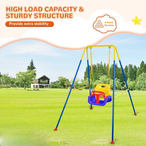 Miniatura 5 de Juego de columpios 3 en 1 para niños pequeños, columpio de bebé para interiores y exteriores, juego de columpios resistentes con soporte de metal