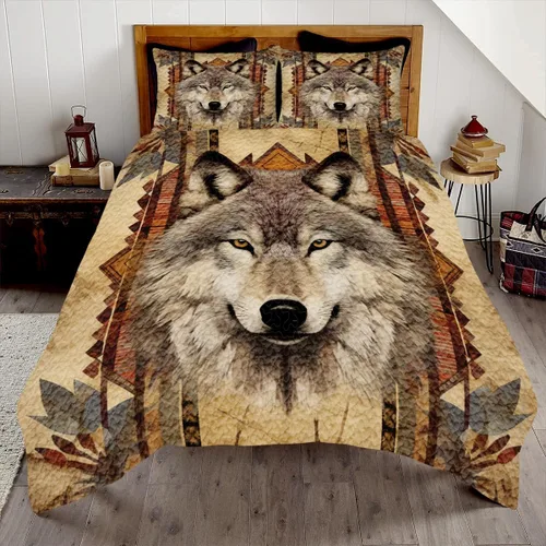 Miniatura 11 de Edredón de lobo personalizado, diseño nativo de ojos azules, tamaño matrimonial, juego de edredón de tamaño King, decoración para habitación