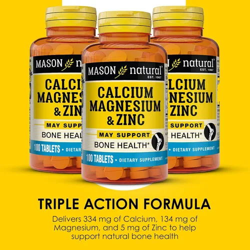 Miniatura 4 de Mason Natural Calcio, magnesio y zinc, suministro para 300 días, apoya la salud ósea normal y el refuerzo del sistema inmunológico, paquete de 3