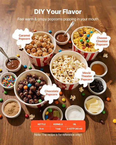 Miniatura 3 de Máquina de palomitas VEVOR, hervidor de acero inoxidable de 8 oz, máquina de hacer palomitas comercial de 800W para mostrador, estilo teatro con Rojo