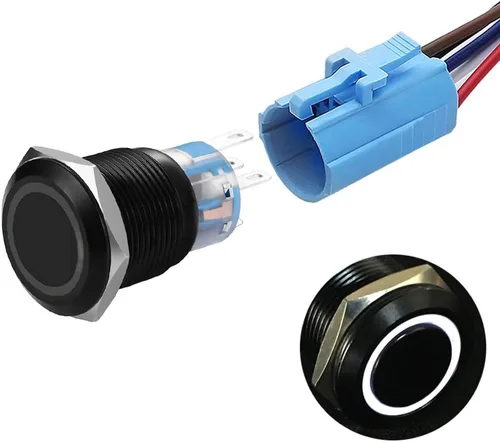 Miniatura 9 de Interruptor de botón de enclavamiento de 0.748 pulgadas, interruptor SPDT de encendido/apagado, impermeable, de metal negro, anillo LED de 12V