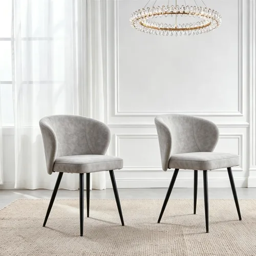 Miniatura 31 de Juego de 2 sillas de comedor negras Stabrech, sillas de comedor con respaldo curvo, sillas de comedor modernas de bouclé tapizadas para la sala