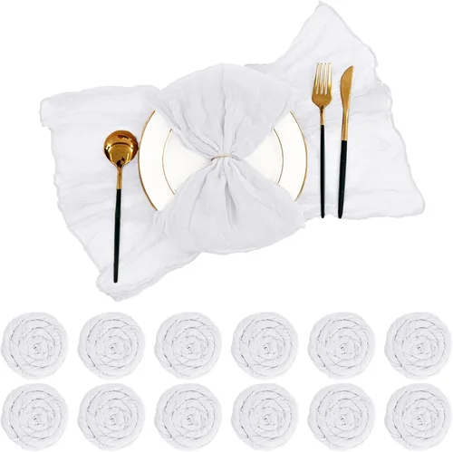 Miniatura 10 de 96 servilletas de gasa azul polvoriento, 20 x 20 pulgadas, servilletas de cena de lino rústico bohemio arrugadas para bodas, cenas, uso diario