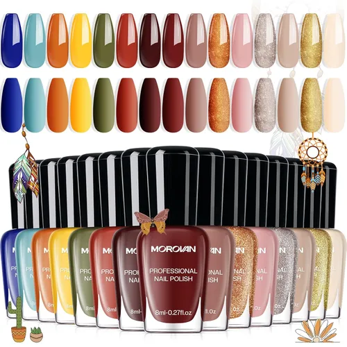 Miniatura 12 de Morovan Juego de 15 esmaltes de uñas de larga duración de secado rápido de 0.27 onzas de color brillante para mujer