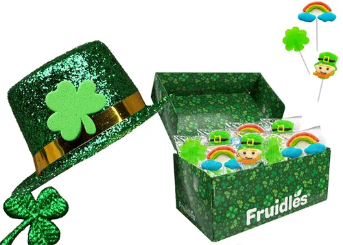 Miniatura 8 de Fruidles Paquete de 12 paletas con diseño de duende y arco iris del día de San Patricio, caja de recuerdos de fiesta, envueltas individualmente