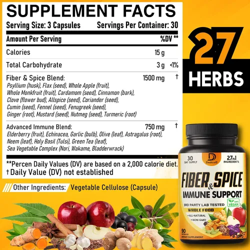 Miniatura 2 de DEDICAD Suplemento de fibra y especias 27 en 1, combinado con psyllium orgánico, manzana entera, saúco y más - Apoya el estado de ánimo, el cuerpo