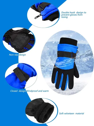Miniatura 4 de SATINIOR 2 pares de guantes de nieve gruesos para niños, guantes de esquí para niños pequeños, guantes de invierno cálidos e impermeables para niños