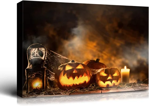 Miniatura 10 de Denozer - Pintura artística de pared de Halloween, impresión artística sobre lienzo para dormitorio, sala de estar, decoración de pared del hogar