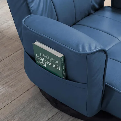 Miniatura 8 de Silla de suelo giratoria de 360° con reposabrazos, tumbona ajustable de 14 posiciones para adultos, asiento acolchado plegable con respaldo para Azul