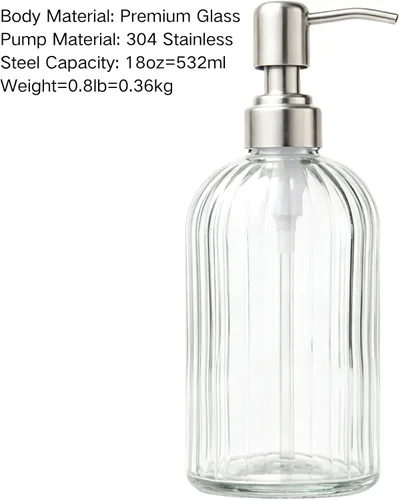 Miniatura 2 de Dispensador de jabón de manos de vidrio, bomba plateada, botella de loción de champú recargable para platos con decoración de cocina de baño