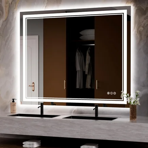 Miniatura 93 de Espejo de baño LED de 72 x 36 pulgadas, retroiluminado y frontal iluminado, espejo de tocador grande iluminado con luces, antiniebla, regulable
