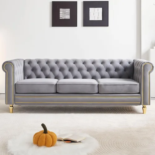 Miniatura 27 de KEIKI Sofá Chesterfield de terciopelo con botones capitoné de 87 pulgadas con cojines de espuma de alta densidad, moderno sofá de 3 plazas con Negro