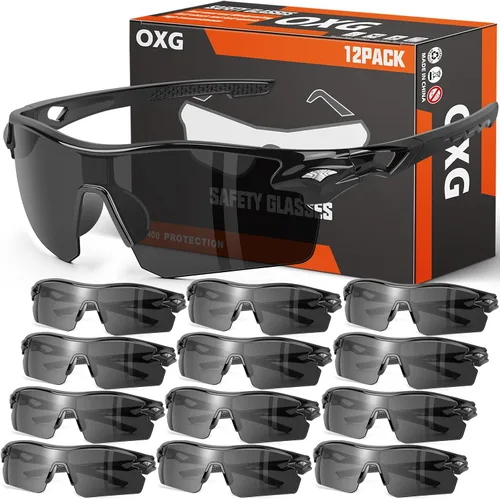 Miniatura 9 de OXG Paquete de 12 lentes de seguridad para hombres y mujeres, ANSI Z87.1, resistentes a los impactos, gafas protectoras para el trabajo, al aire