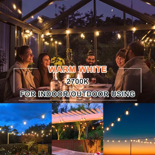 Miniatura 6 de Kawaya Guirnalda de luces para patio al aire libre: luz LED de 25 pies para patio exterior con 12 bombillas vintage inastillables - 2700 K regulable