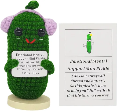 Miniatura 11 de Figuras divertidas de pepinos de ganchillo 1 pieza con tarjetas de afirmaciones para regalo de buena suerte novedoso e inspirador y decoraciones