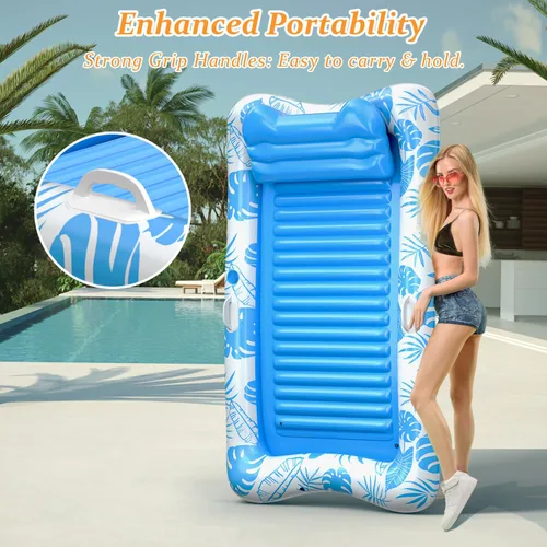 Miniatura 8 de Rrtizan Inflatable Tanning Pool Rafts for Adults, 83.5" x 52.4" Adult Pool Floats with Pillow, Cup Holder & Handles, 4-in-1 Suntan Tub Raft Floatie