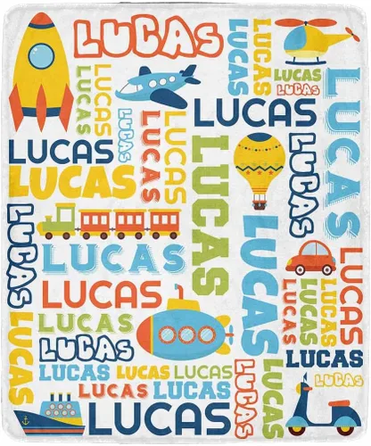 Miniatura 20 de Artsadd Mantas personalizadas con nombre y diseño de transporte para bebé niño de 30 x 40 pulgadas, manta personalizada de camión con nombre