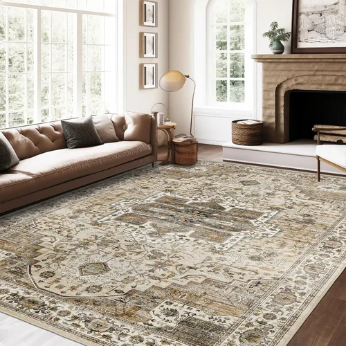 Miniatura 29 de Roxstand Alfombras de 2,44 x 3,05 m para sala de estar, alfombra vintage lavable con respaldo antideslizante, alfombra grande resistente a manchas