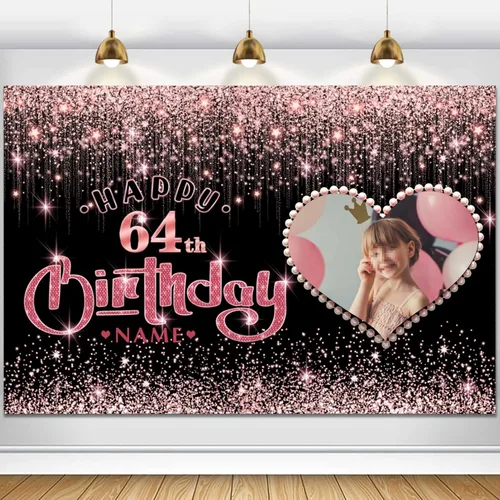 Miniatura 84 de Cartel personalizable de decoración de feliz cumpleaños número 100 de oro rosa - Personalización de fondo de fotos de gran tamaño - Admite fotos