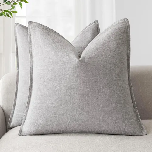 Miniatura 45 de Foindtower Paquete de 2 fundas de almohada decorativas de lino y liso, funda de cojín decorativa suave, estilo bohemio campestre para silla, sofá