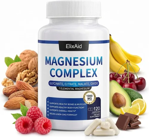 Complejo de magnesio para mujeres y hombres 1000 mg - Suplemento de magnesio 7 en 1 (glicinato, citrato y malato) cápsulas para apoyo al sueño,