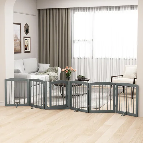 Miniatura 7 de PUPETPO Puertas independientes para mascotas con puerta de paso, valla interior para perros, puerta para perros para la casa, puerta, escaleras, Gris