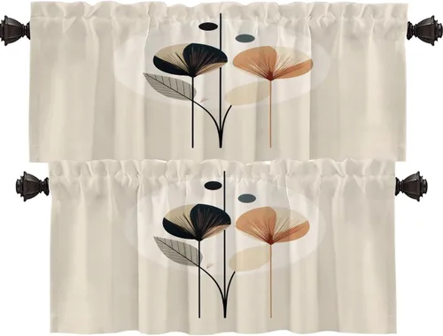 Miniatura 114 de Shrahala Floral Abstract Design Blackout Curtain Tiers, Minimalist Flower Illustration Kitchen Valance Light Blocking Tier Drapes with Rod Pocket, 2