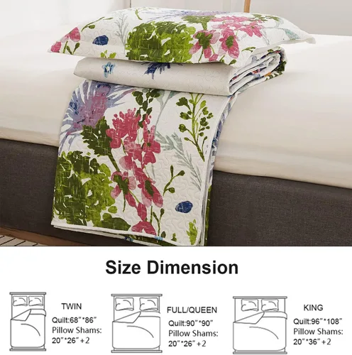 Miniatura 6 de Ycosy Juego de Edredón Floral Tamaño Full/Queen Colcha Reversible de Flores Queen Edredón Ligero de Verano Ropa de Cama Edredones Florales Morados