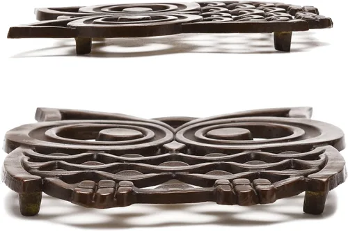 Miniatura 4 de BRASSTAR Latón búho olla salvamanteles 4 esquina olla Mat Retro Country diseño adecuado para platos calientes cocina mesa de comedor, se puede