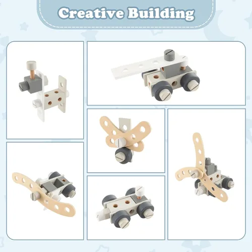 Miniatura 3 de Costzon Banco de herramientas para niños, banco de trabajo de madera con 61 herramientas y accesorios de juguete, juego de herramientas