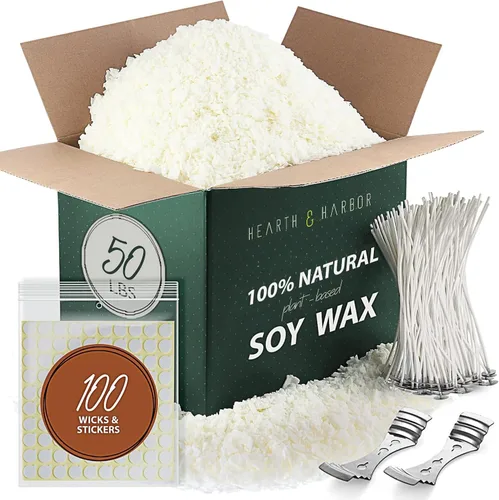Miniatura 15 de Hearth & Harbor - Suministros de fabricación de velas de cera de soya natural - 5 libras de cera de soya con 100 mechas de algodón y 2 dispositivos