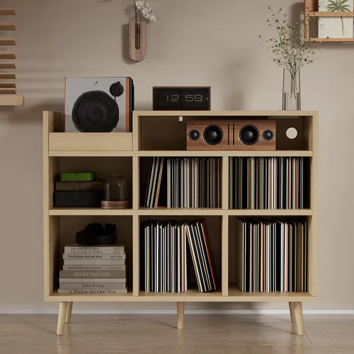 Miniatura 4 de Soporte para tocadiscos, estante giratorio con almacenamiento de vinilo de hasta 500 álbumes, estante de soporte para discos de vinilo con toma
