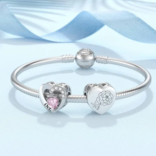 Miniatura 2 de SEVENWELL Birthstone Charms with Birth Month Flower Engraved Fit Charms Pandora Bracelet 925 Sterling Silver Beads Charms Happy Birthday for Women