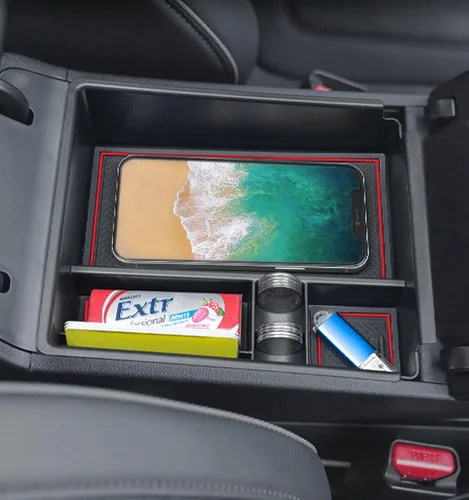PIMCAR Bandeja organizadora de consola central para Hyundai Tucson Limited e Hybrid SEL 2022-2024, inserto de almacenamiento de reposabrazos de Rojo