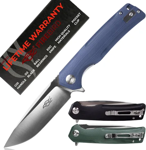 Miniatura 9 de Firebird GANZO FH91-GB Cuchillo plegable de bolsillo con rodamientos de bolas, hoja de acero D2, mango ergonómico G10 antideslizante con clip, Verde