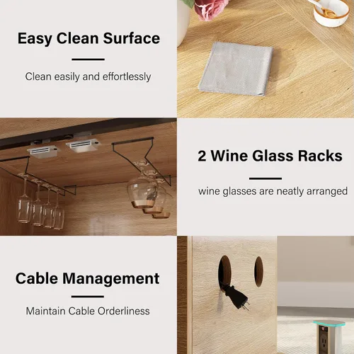 Miniatura 7 de LVB Mesa de comedor para 4-6, moderna mesa de comedor de madera, mesa de cocina rectangular de granja con espacio de almacenamiento y refrigerador