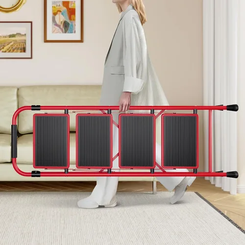Miniatura 8 de KINGRACK Escalera plegable de 4 escalones, escalera de acero de seguridad resistente de alta resistencia con pasamanos y pedales anchos para Rojo