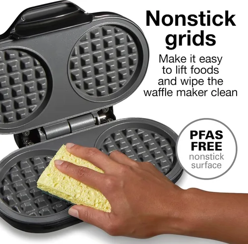 Miniatura 3 de Proctor Silex - Mini máquina para hacer gofres doble con rejillas redondas antiadherentes de 10 cm, hace 2 gofres Keto personalizados y croquetas