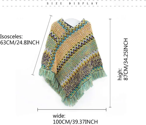 Miniatura 6 de Bufanda cálida de invierno étnica retro gruesa estilo señoras, capa de chal, sassel, bufanda de color a rayas