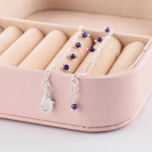 Miniatura 21 de Yanara Tobilleras de piedras preciosas para mujer, piedra natal natural, chapada en plata, joyería hecha a mano en 8.5 + 1.5 pulgadas, cristales