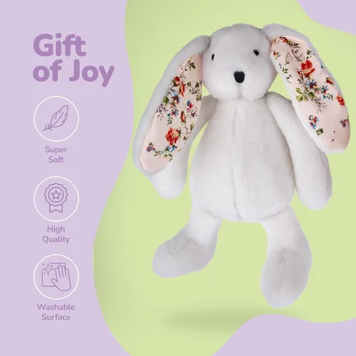 Miniatura 5 de ArtCreativity Blossom Bunny - Peluche para niños, 12 pulgadas, conejo de peluche blanco con orejas y pies con estampado de flores florales