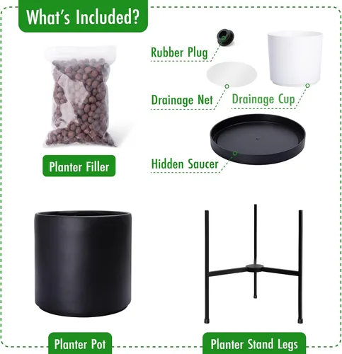 Miniatura 5 de Macetero moderno con soporte de metal de 8, 10, 12 y 14 pulgadas, para plantas