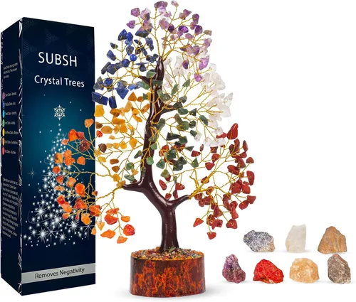 Miniatura 19 de Árbol de la vida de cristal amatista de 10-12 pulgadas con 2 colgantes de chakra – Bonsái de cristal sanador, árbol del dinero para energía