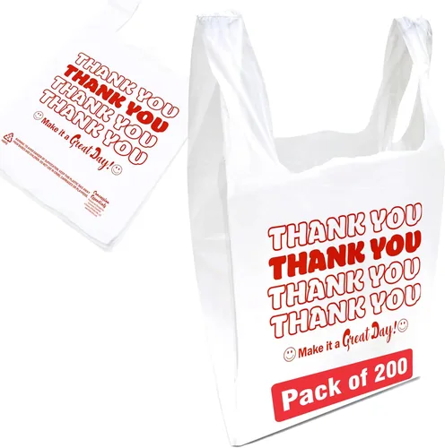Concession Essentials Bolsas de Camiseta Desechables y Reutilizables de Gracias - Paquete de 200