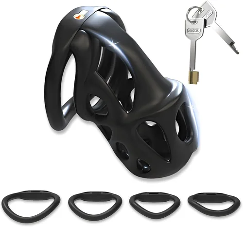 Miniatura 7 de Jaula de castidad masculina – Jaula de pene con cerradura invisible empotrada con 4 anillos de diferentes tamaños y 2 llaves, juguetes sexuales