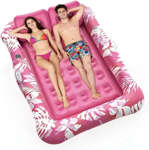 Miniatura 12 de Pool Floats Adult,76" x 48" XL Inflatable Tanning Pool Lounger Float with Pillow,4 in 1 Suntan Tub Sunbathing Raft Floatie Water-Filled Mattress Azul